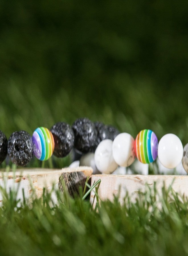 ZaneGear LGBT Relationship Bracelet | 2 Pieces | White Howlite, Black Lava Rock, Rainbow Resin | Oil Diffuser Beads | Gay Couples Strong Cord | Handmade | Love is Colorful - Image 5
