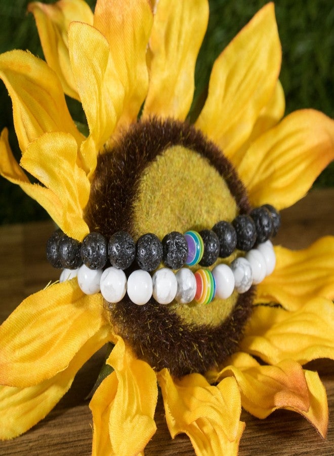 ZaneGear LGBT Relationship Bracelet | 2 Pieces | White Howlite, Black Lava Rock, Rainbow Resin | Oil Diffuser Beads | Gay Couples Strong Cord | Handmade | Love is Colorful - Image 4