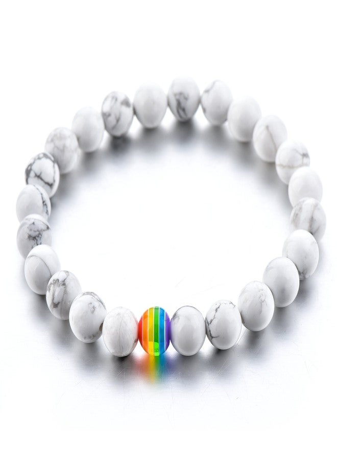 ZaneGear LGBT Relationship Bracelet | 2 Pieces | White Howlite, Black Lava Rock, Rainbow Resin | Oil Diffuser Beads | Gay Couples Strong Cord | Handmade | Love is Colorful - Image 2