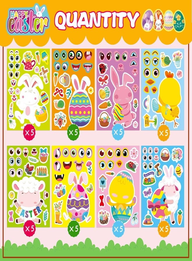 DUJAA 40PCS Easter Basket Stuffers for Kids Toddlers, Make-a-face Stickers, Make Your Own Animal, Easter Eggs Bunny Chick Farm Animal Lamb Face Stickers Party Favor Supplies - Image 2