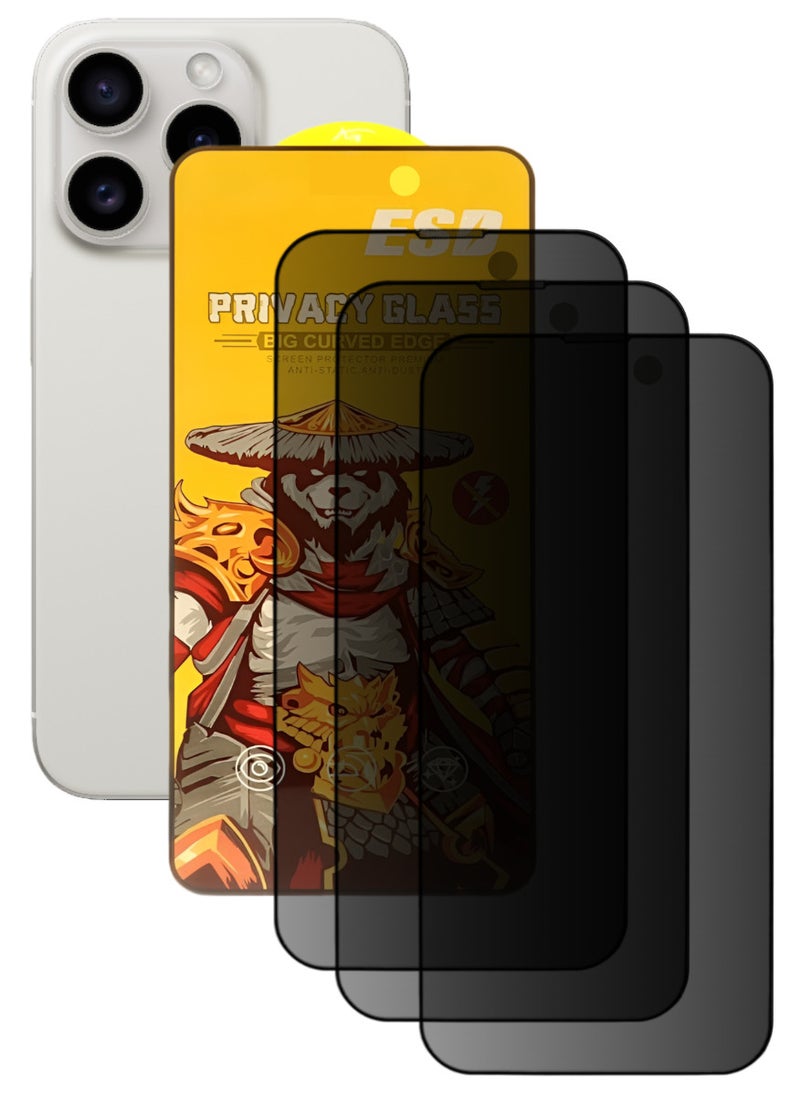 ESD 3 Pieces Tempered Dustproof Privacy Glass Screen Protector Compatible For iPhone 15 Pro Max - Image 1
