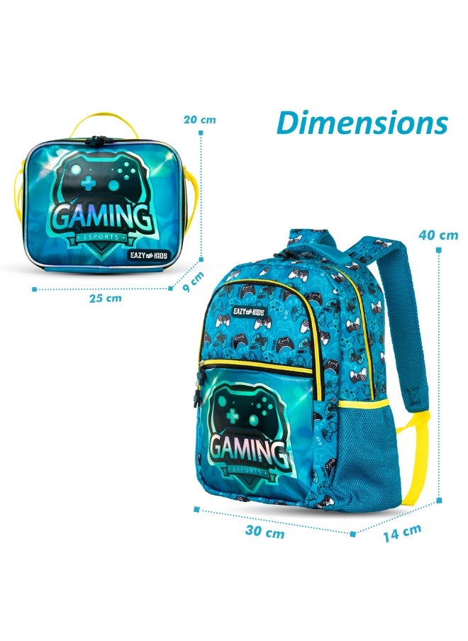 Eazy Kids 16" Set of 4 Backpack w/ Trolley, Lunch Bag and Pencil Case - Gaming