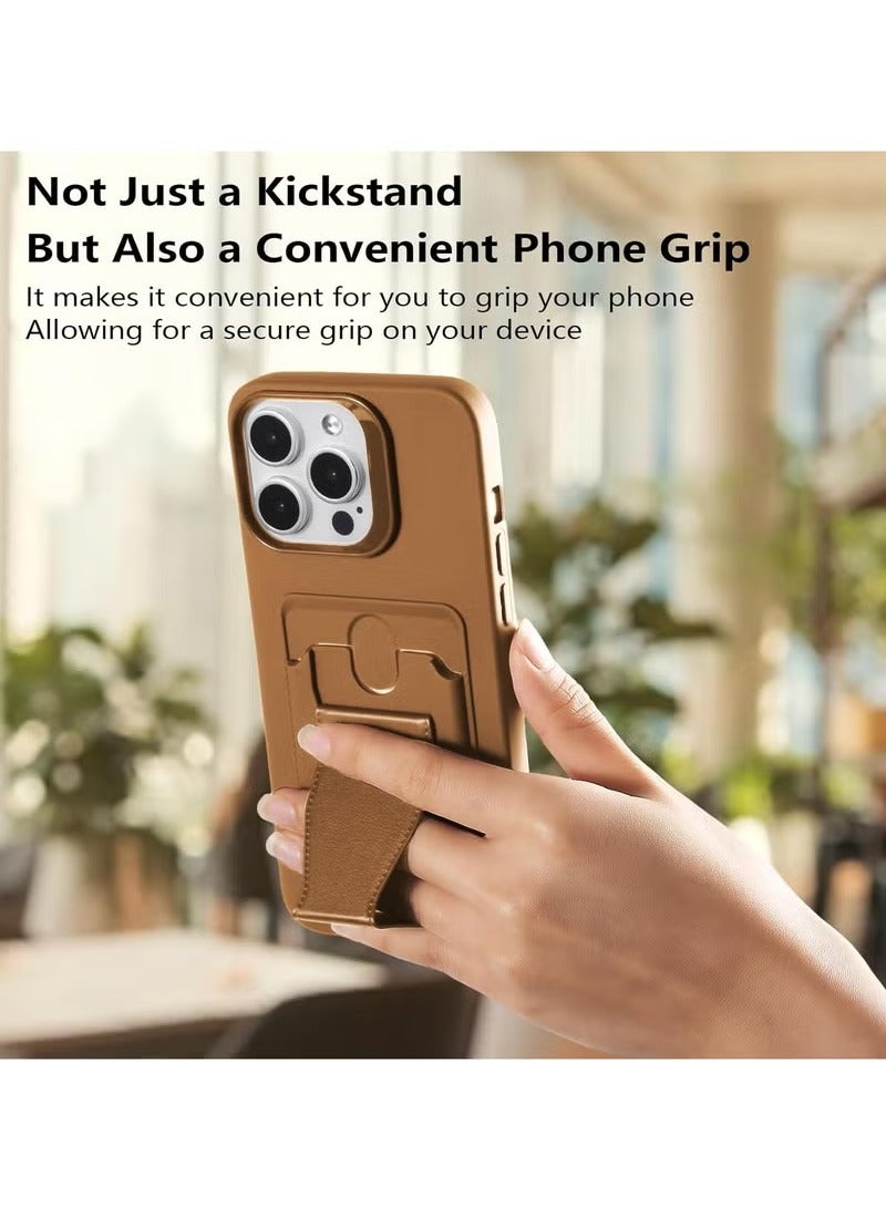 MIGOFAST Leather Card Holder Case Compatible with iPhone 16 6.1 inch Shockproof Leather Back Card Storage Plus Phone Stand - Image 4