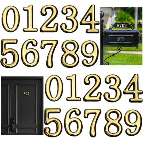 opasyo 30 Pieces Mailbox Numbers for Outside 2 inch 09 SelfAdhesive Mail Box Numbers3D Gold House Numbers for Mailbox Apartment House Trash BinsOffice Hotel Room Gold 2inch - Image 1
