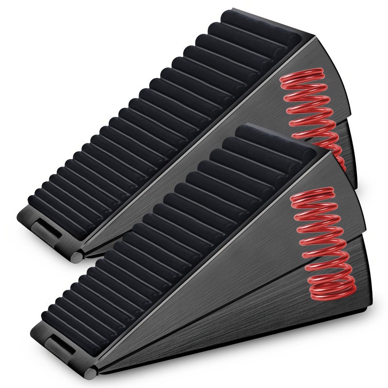 2 Pcs Heavy Duty Spring Loaded Door Stops 3 Inch High Wedge Stainless Steel With Black Rubber Tips And Easy Grip Handle Secure And Durable For Heavy Doors Gates Home Office Dorm - Image 1