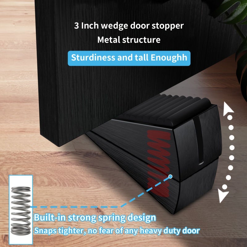 2 Pcs Heavy Duty Spring Loaded Door Stops 3 Inch High Wedge Stainless Steel With Black Rubber Tips And Easy Grip Handle Secure And Durable For Heavy Doors Gates Home Office Dorm - Image 5