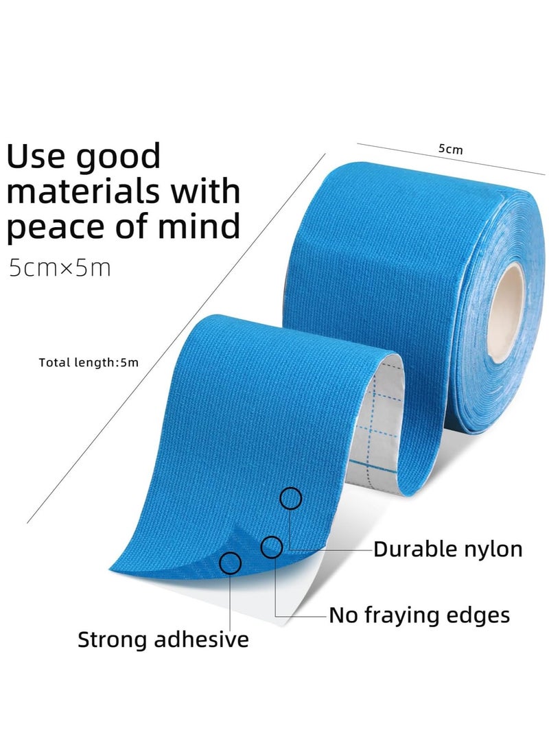 FLYROAD Kinesiology Tape, 1 roll of 5 meters of breathable cotton sports tape for ankle, knee pain, elbow and shoulder muscles, (blue)  - Image 3