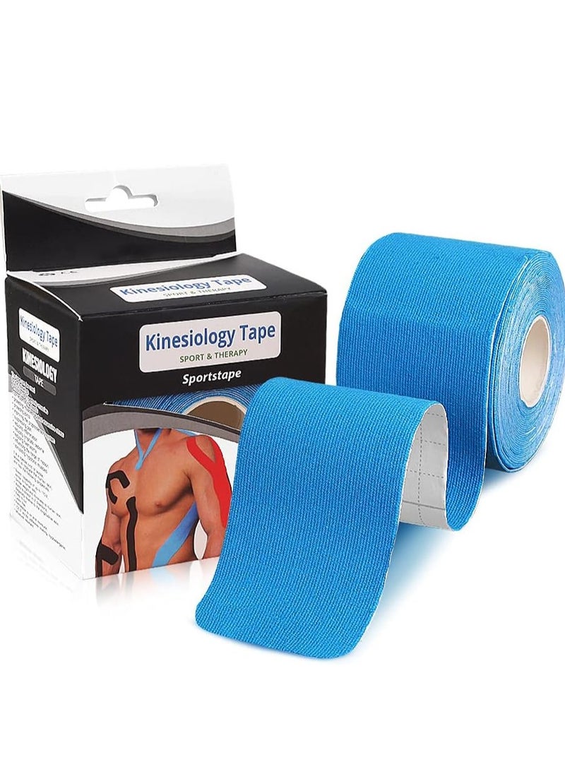 FLYROAD Kinesiology Tape, 1 roll of 5 meters of breathable cotton sports tape for ankle, knee pain, elbow and shoulder muscles, (blue)  - Image 1