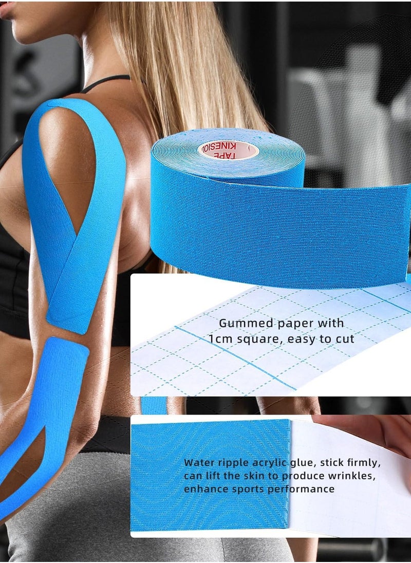 FLYROAD Kinesiology Tape, 1 roll of 5 meters of breathable cotton sports tape for ankle, knee pain, elbow and shoulder muscles, (blue)  - Image 4