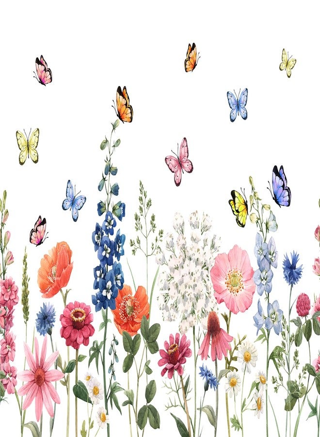 Buiory Wildflower Wall Stickers Garden Flower Grass Wall Decals for Bedroom Living Room Home Office Wall Decor - Image 1
