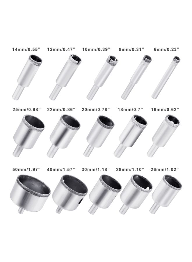 NIBEMINENT 15-Piece Diamond Hole Saw Drill Bit Set Sliver (6, 8, 10, 12, 14, 16, 18, 20, 22, 25, 26, 28, 30, 40, 50)mm  - Image 5