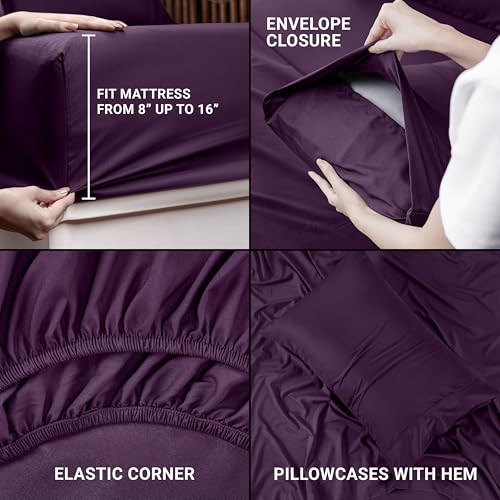 Utopia Bedding Twin Sheet Set – 3 Piece Bed Sheets for Twin Size Bed, Soft and Breathable Microfiber, Includes 1 Fitted Sheet, 1 Flat Sheet and 1 Pillowcase (Dark Purple) - Image 4