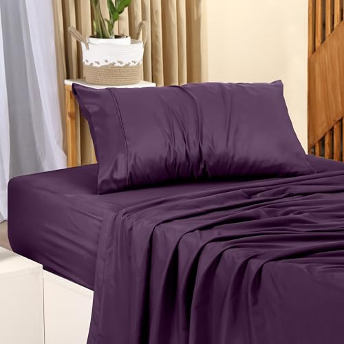 Utopia Bedding Twin Sheet Set – 3 Piece Bed Sheets for Twin Size Bed, Soft and Breathable Microfiber, Includes 1 Fitted Sheet, 1 Flat Sheet and 1 Pillowcase (Dark Purple) - Image 3