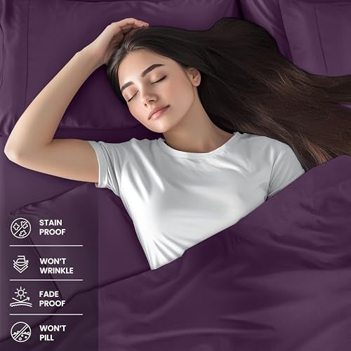 Utopia Bedding Twin Sheet Set – 3 Piece Bed Sheets for Twin Size Bed, Soft and Breathable Microfiber, Includes 1 Fitted Sheet, 1 Flat Sheet and 1 Pillowcase (Dark Purple) - Image 5