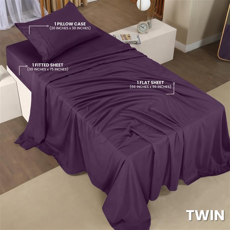Utopia Bedding Twin Sheet Set – 3 Piece Bed Sheets for Twin Size Bed, Soft and Breathable Microfiber, Includes 1 Fitted Sheet, 1 Flat Sheet and 1 Pillowcase (Dark Purple) - Image 2