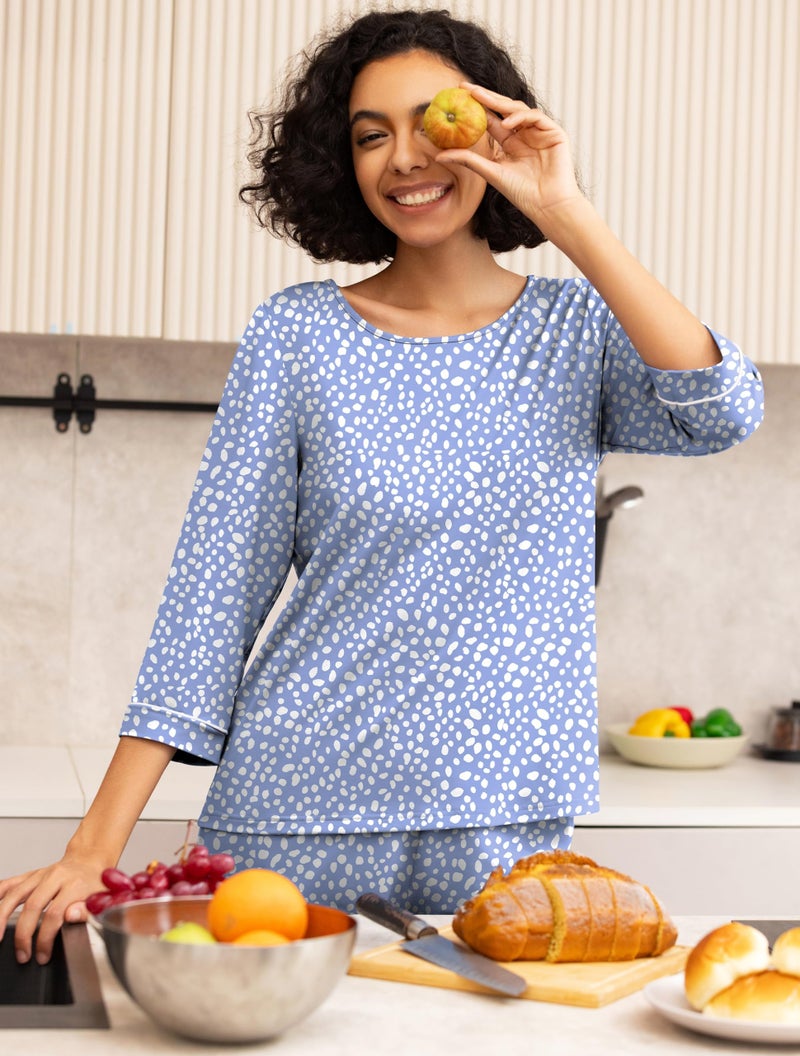 PrinStory Women's Pajama Set Capri Pjs Sets 2 Piece Soft Lounge Sets Sleepwear with Pockets Spot Blue-S - Image 5