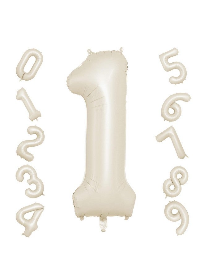 Biapian 40 Inch Cream Number 1 Balloon, Beige Large 1St Birthday Balloons, Digital 1 Cream White Giant 1 Foil Balloon Helium For 1St Birthday Decorations First Year Boys Girls Baby Shower Party Supplies - Image 1