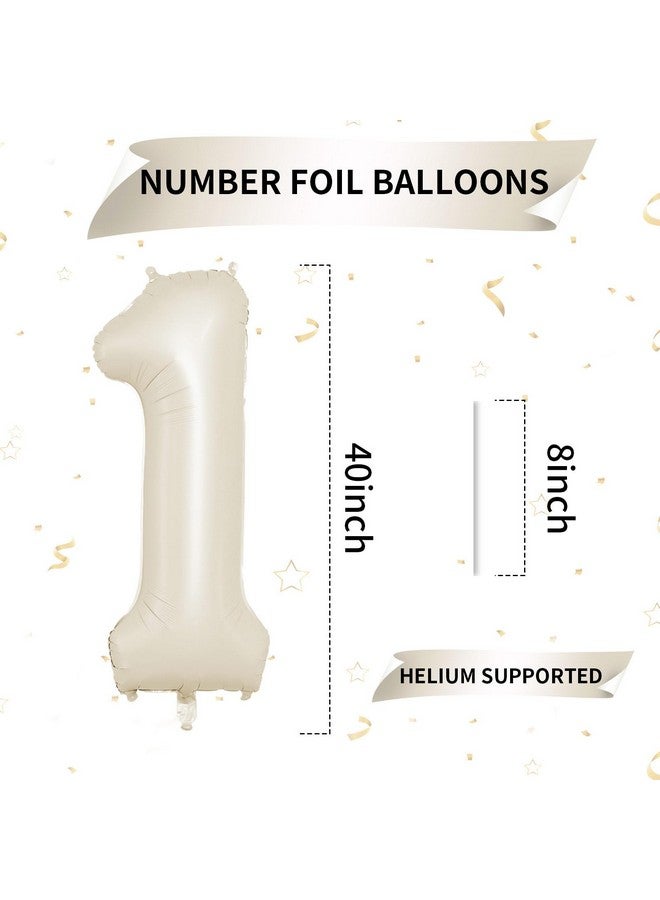 Biapian 40 Inch Cream Number 1 Balloon, Beige Large 1St Birthday Balloons, Digital 1 Cream White Giant 1 Foil Balloon Helium For 1St Birthday Decorations First Year Boys Girls Baby Shower Party Supplies - Image 2