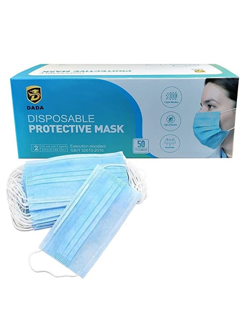 Dada 50 Pieces 3 Ply Disposable Blue Face Mask - Image 1