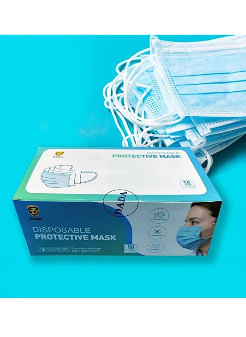 Dada 50 Pieces 3 Ply Disposable Blue Face Mask - Image 2