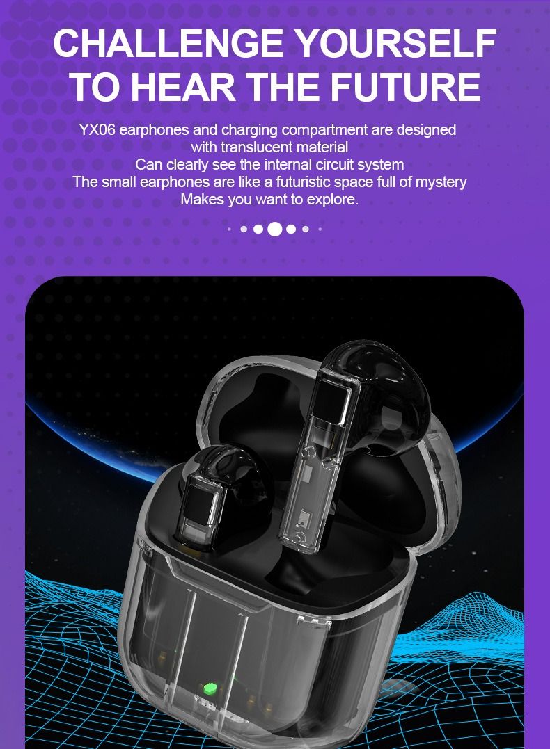 M MIAOYAN M MIAOYAN (YX06) Fashion Transparent Bluetooth Headphones Earplugs Sports Headphones Gaming Cool Trendy Bluetooth Headphones Noise Canceling Headphones (Black)  - Image 2