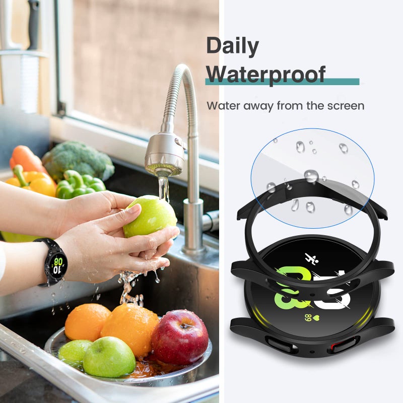 Tensea [4+4Pack] for Samsung Galaxy Watch Fe 2024/5 2022/4 2021 Screen Protector and Case 40mm, Anti-Fog Tempered Glass Protective Film/Hard PC Bumper, Face Cover Set - Image 4