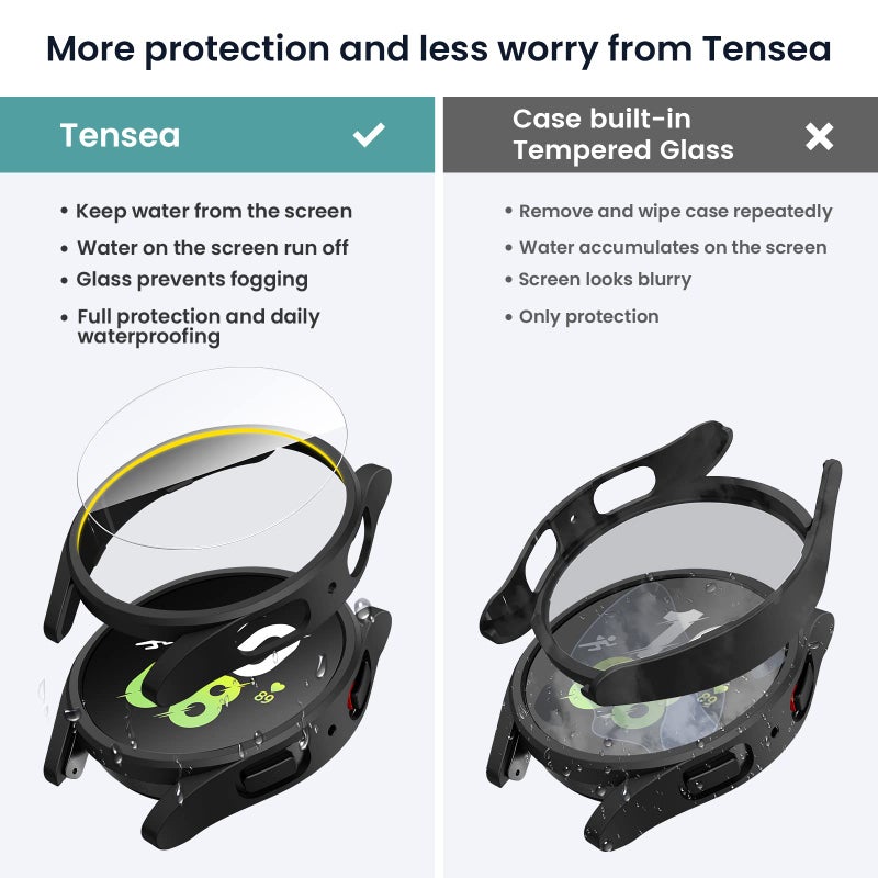 Tensea [4+4Pack] for Samsung Galaxy Watch Fe 2024/5 2022/4 2021 Screen Protector and Case 40mm, Anti-Fog Tempered Glass Protective Film/Hard PC Bumper, Face Cover Set - Image 3