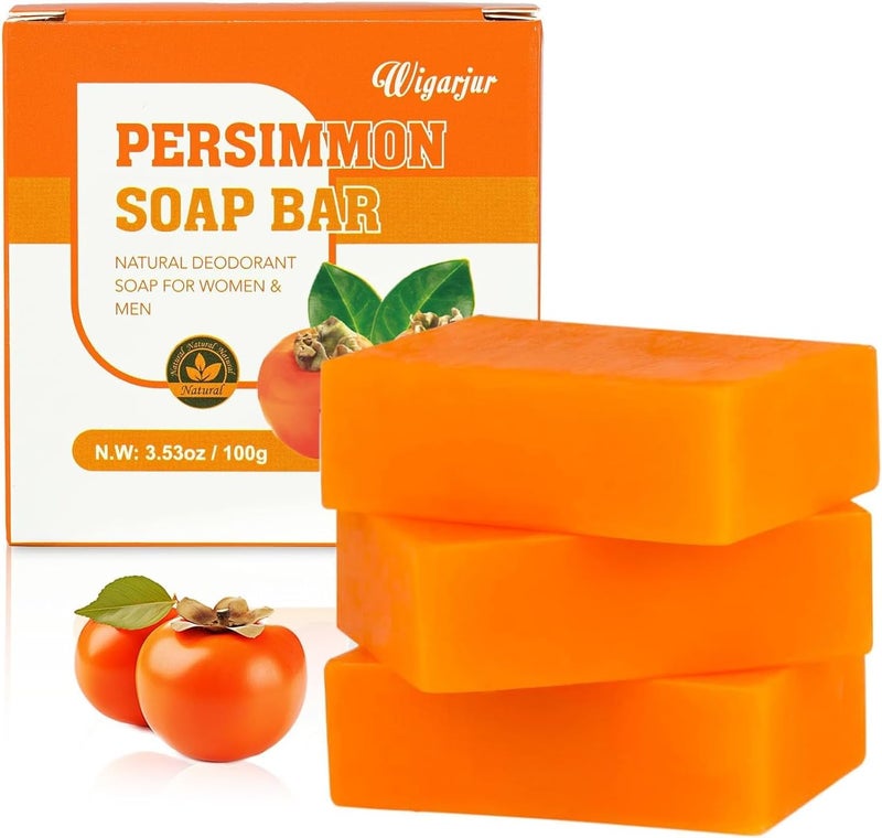3 PCS Persimmon Soap for Old People Smell Natural Deodorant for Body Odor Control Men Women Deodorizing Handmade Deeply Cleansing Bar Soap