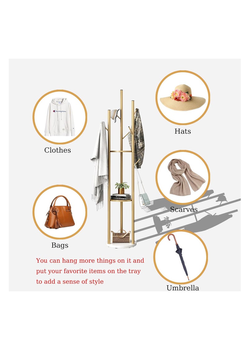 Arabest Coat Rack Stand, Rotary Coat Rack Freestanding with 3 Tier Storage Shelf 8 Hooks Hall Tree Standing Large Space for Hanging Hats Scarves Handbags Placing Books Plants  - Image 5