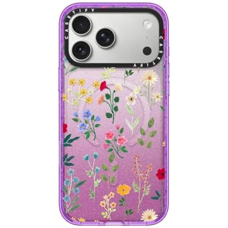 Casetify Impact iPhone 17 Pro Max Case 【Slim/Compatible with Magsafe / 8.2 ft. 4X Military Grade Drop Protection】 - Spring Botanicals 2 - Glitter Purple - Image 1