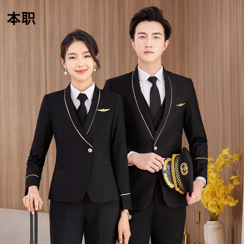 Men'S And Women'S Professional Suit Black Plus Size Captain Uniform Stewardess Short Suit Long Sleeve Serge Property Work Clothes - Image 3
