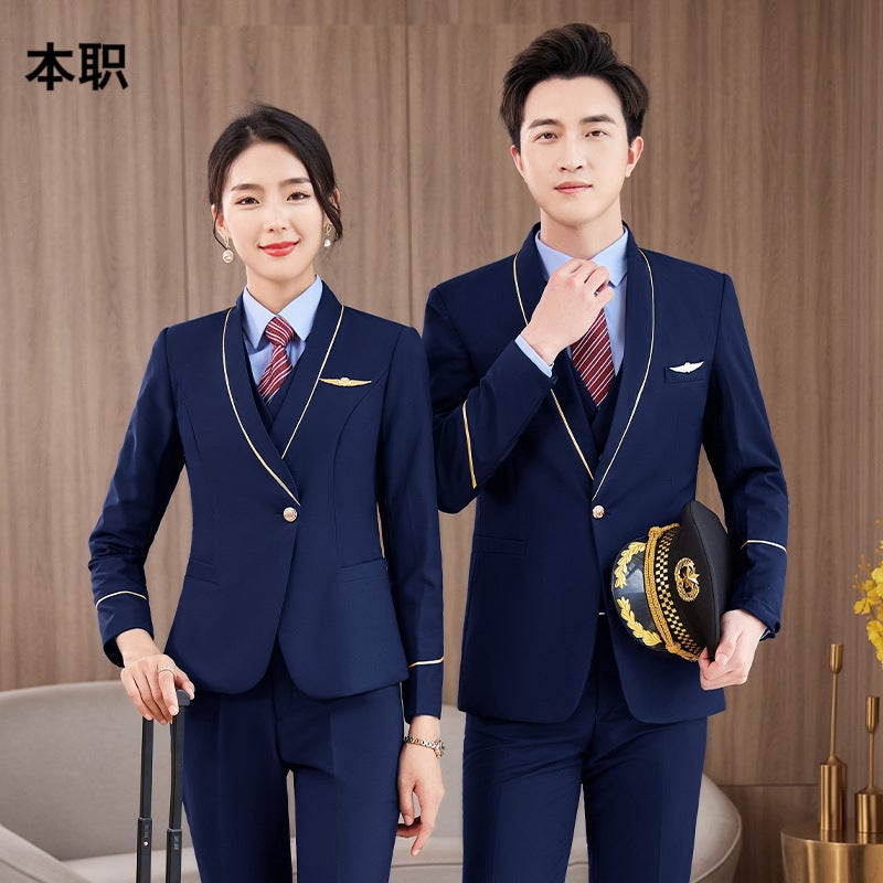 Men'S And Women'S Professional Suit Black Plus Size Captain Uniform Stewardess Short Suit Long Sleeve Serge Property Work Clothes - Image 4