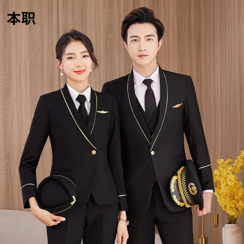 Men'S And Women'S Professional Suit Black Plus Size Captain Uniform Stewardess Short Suit Long Sleeve Serge Property Work Clothes - Image 2