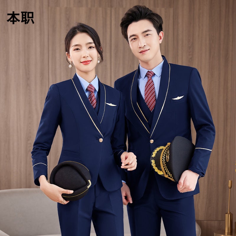 Men'S And Women'S Professional Suit Black Plus Size Captain Uniform Stewardess Short Suit Long Sleeve Serge Property Work Clothes - Image 5