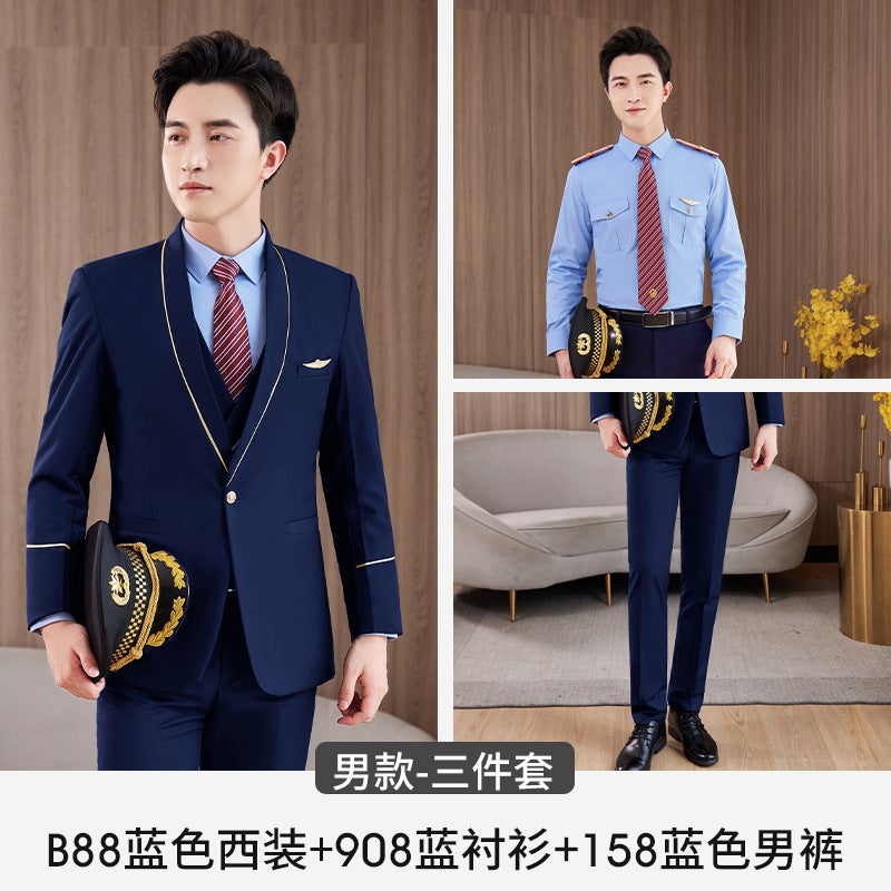 Men'S And Women'S Professional Suit Black Plus Size Captain Uniform Stewardess Short Suit Long Sleeve Serge Property Work Clothes - Image 1