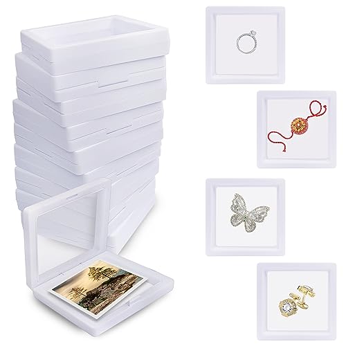 Sanas Shadow Box Frame with Glass (10Pcs) Small Photo Frame Memory Box Aesthetic Unique Storage Box Frame for 3D Craft Floating Display Photo Storage Box Transparent (10Pcs) (Elegant White Finish) - Image 1