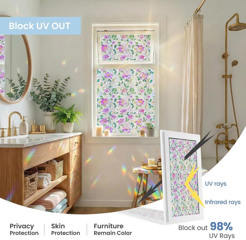 ADD.HERES Window Privacy Film Home Room Bathroom Spring Decor Car Decorations, Stained Glass Window Film, Static Cling Window Film, Window Tint，Rainbow Window Film (Clematis, 17.5" x 78.7") - Image 4
