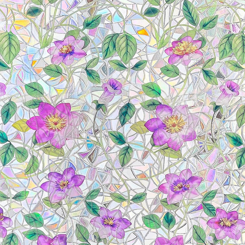 ADD.HERES Window Privacy Film Home Room Bathroom Spring Decor Car Decorations, Stained Glass Window Film, Static Cling Window Film, Window Tint，Rainbow Window Film (Clematis, 17.5" x 78.7") - Image 2