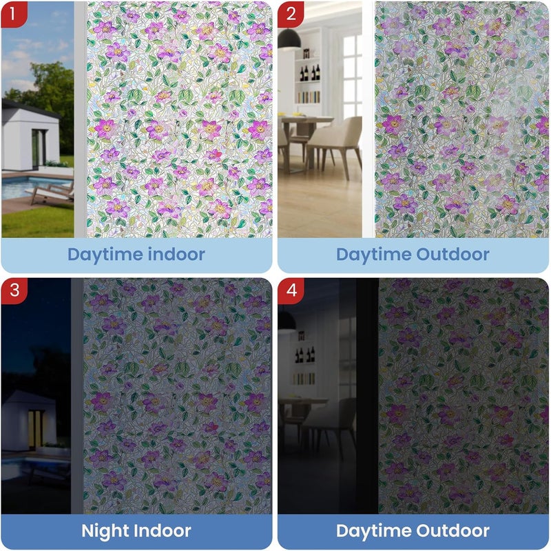 ADD.HERES Window Privacy Film Home Room Bathroom Spring Decor Car Decorations, Stained Glass Window Film, Static Cling Window Film, Window Tint，Rainbow Window Film (Clematis, 17.5" x 78.7") - Image 5