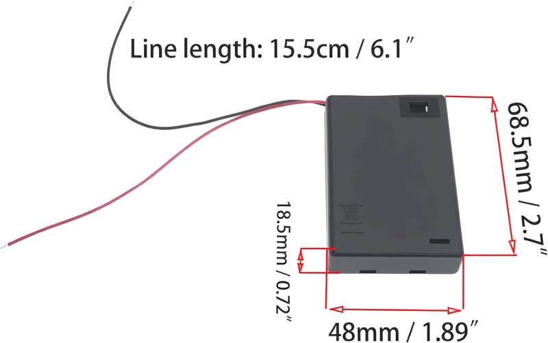 OZXNO 2 قطعة حامل بطارية AA بثلاث فتحات مع أسلاك، علبة بطارية بلاستيكية، حامل بطارية AA 3 × 1.5 فولت مع مفتاح وغطاء - Image 2