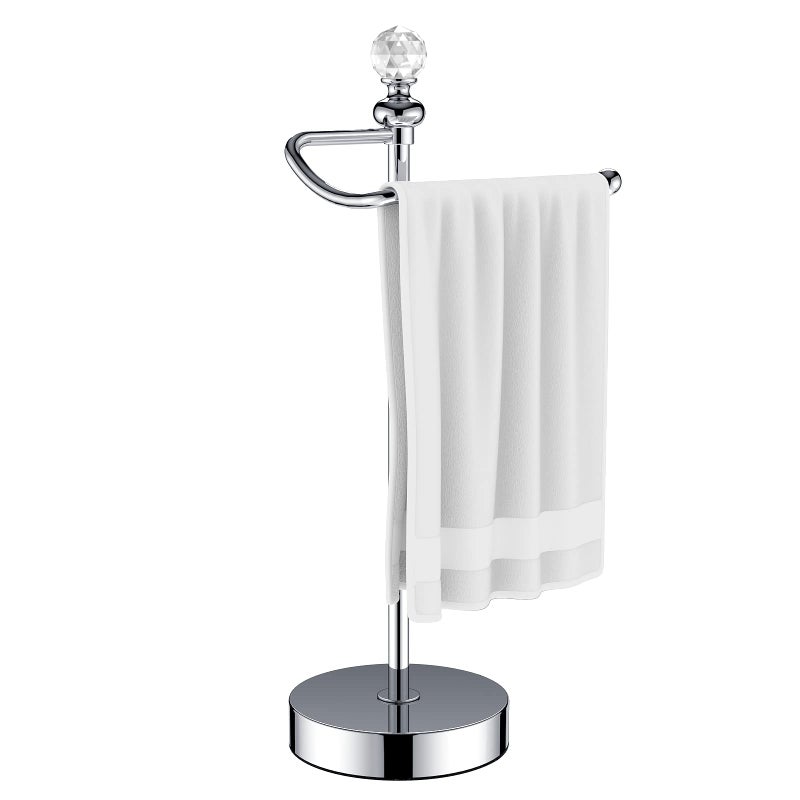 ROLABAM Heavy Weighted Towel Holder (with Crystal Ball) Standing Towel Holder - Total Height 15.7'' for Kitchen, Bathroom, Vanity - Classic Decorative Metal Hand Towel Stand, Polished Chrome - Image 1