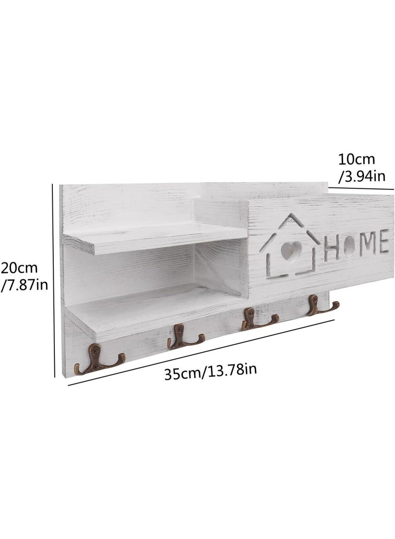 Gocokia Mail and Key Holder for Wall Decorative, Wooden Mail Organizer with 4 Double Key Hooks, Wall Mounted Key Hangers with Mailbox, Home Decor for Entryway (White) - Image 3