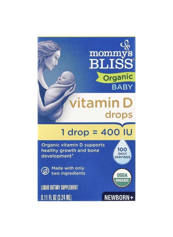 Mommy's Bliss قطرات فيتامين د العضوية للأطفال، لحديثي الولادة فما فوق، 0.11 أونصة سائلة (3.24 مل)، 100 جرعة