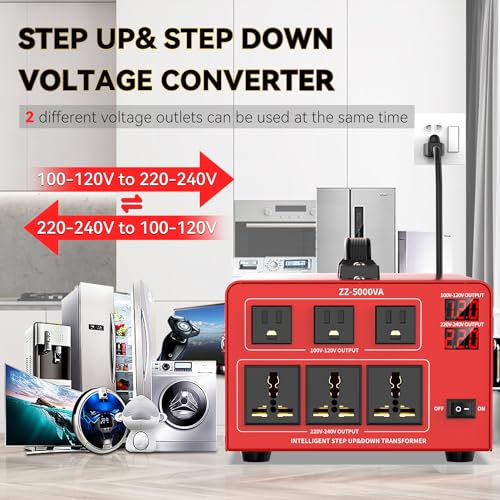 OLTEANP 5000 Watt Voltage Converter Transformer Heavy Duty Step Up/Down Power Converter 220V to 110V, 110V to 220V with 3 US Outlets, 3 Universal Outlets, LCD Display, Circuit Breaker Protection - Image 5