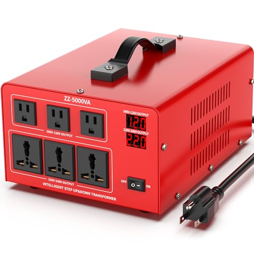OLTEANP 5000 Watt Voltage Converter Transformer Heavy Duty Step Up/Down Power Converter 220V to 110V, 110V to 220V with 3 US Outlets, 3 Universal Outlets, LCD Display, Circuit Breaker Protection - Image 1