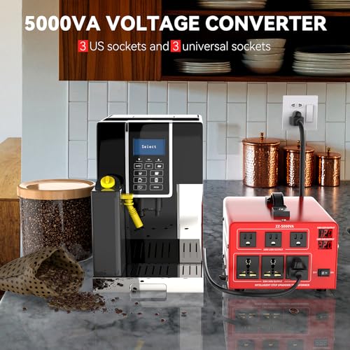OLTEANP 5000 Watt Voltage Converter Transformer Heavy Duty Step Up/Down Power Converter 220V to 110V, 110V to 220V with 3 US Outlets, 3 Universal Outlets, LCD Display, Circuit Breaker Protection - Image 4