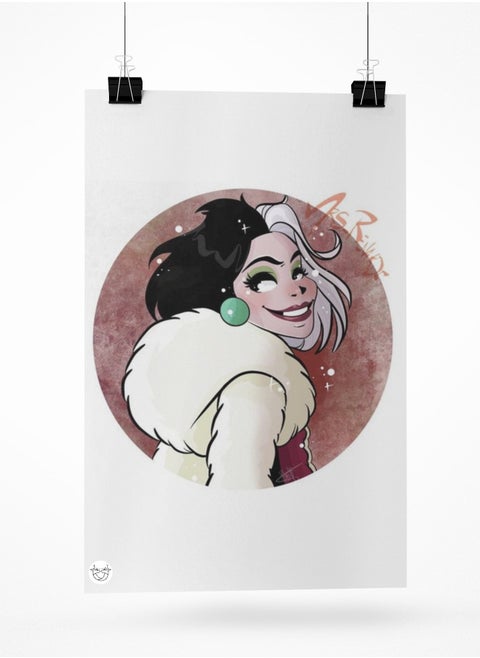 Poster printed with a Cruella character design
