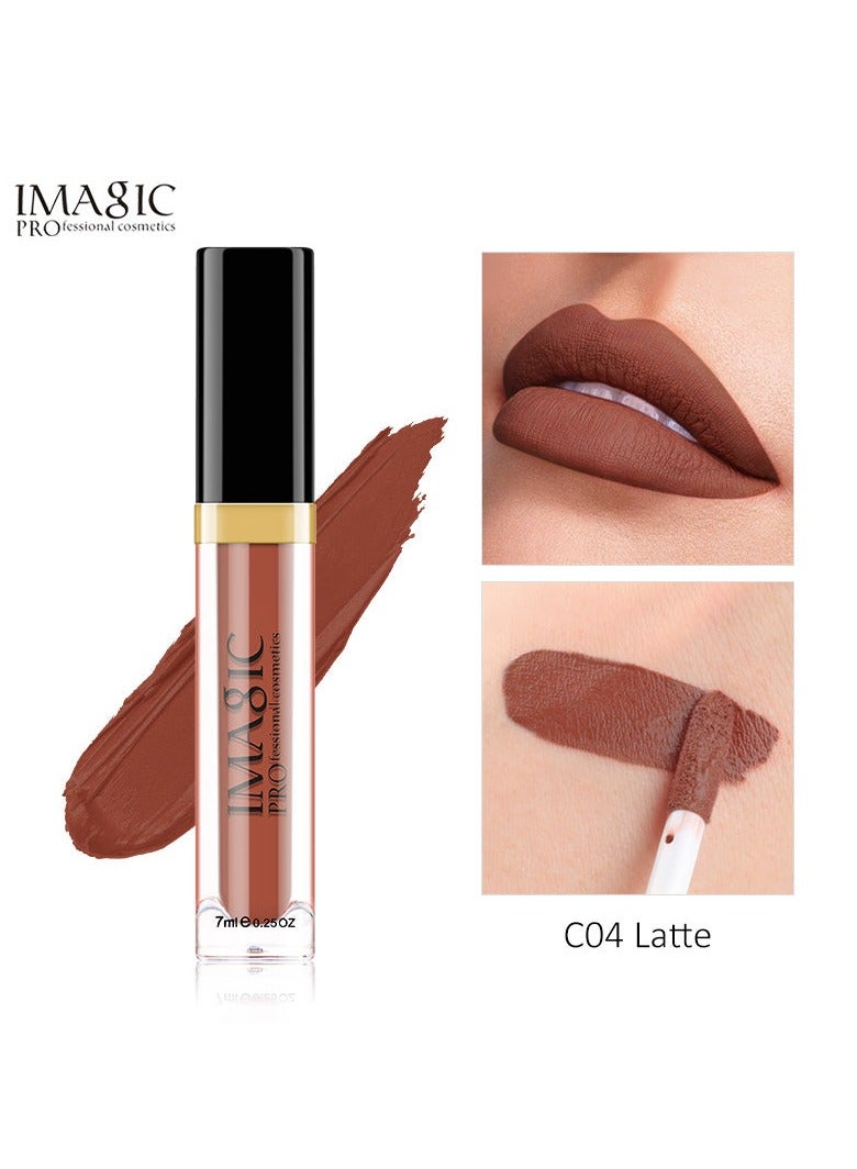إيماجيك ملمع الشفاه IMAGIC Velvet | 12 لونًا نابضًا بالحياة | تركيبة تدوم طويلاً وذات تصبغ عالي | أداة وضع ناعمة لسهولة الاستخدام (C04 LATTE، 7 مل) - Image 1