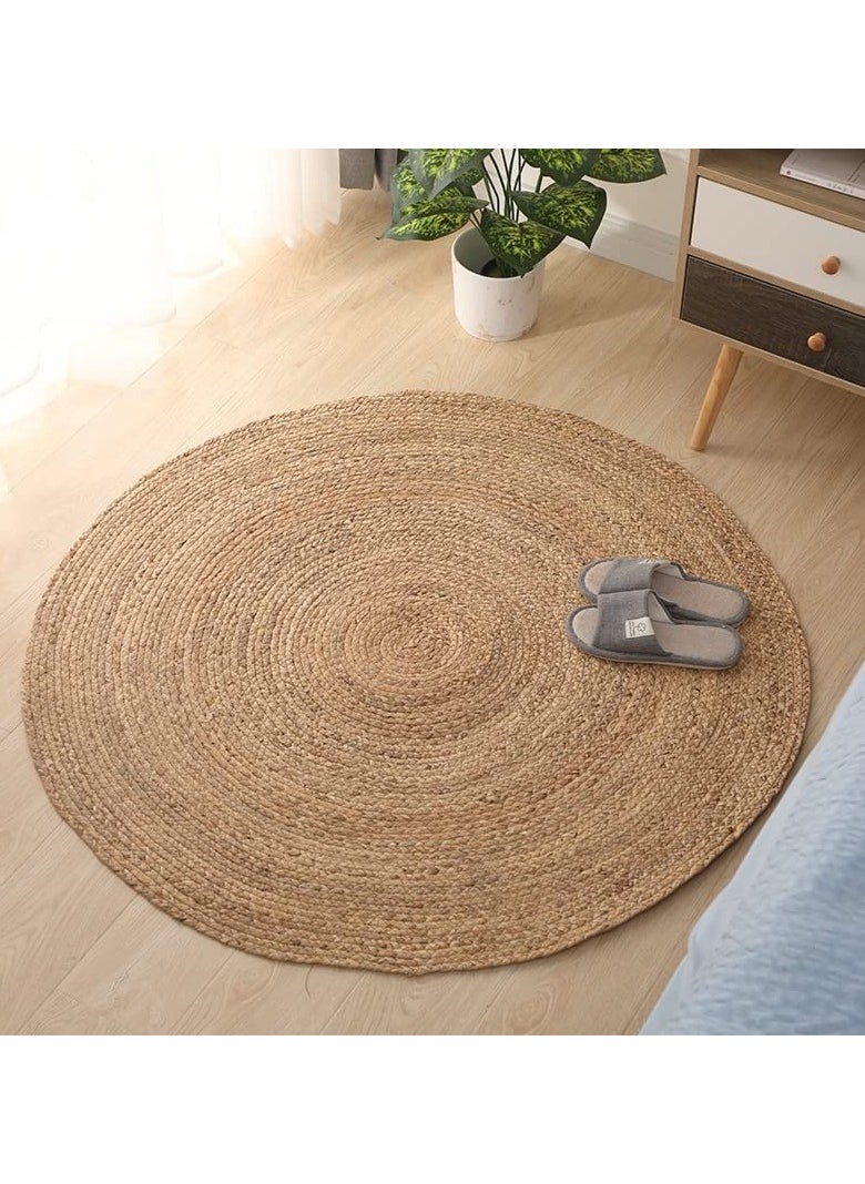 LINGWEI Jute Rug Carpet Floor Mat Round Shape Jute Carpet Hand Woven Natural Jute Rug Hand Braided Round Jute Carpet Doormat Natural Jute Floor Mat For Home Office  - Image 2