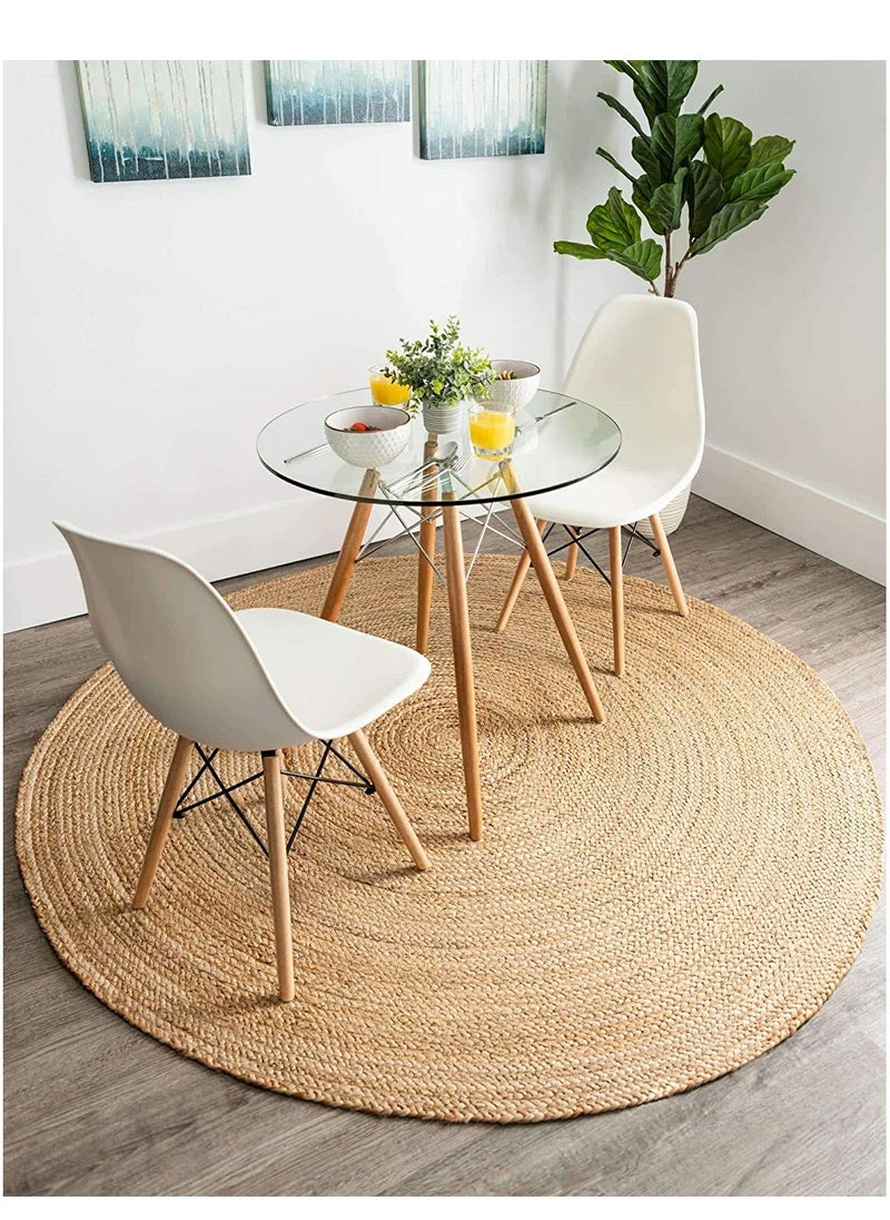 LINGWEI Jute Rug Carpet Floor Mat Round Shape Jute Carpet Hand Woven Natural Jute Rug Hand Braided Round Jute Carpet Doormat Natural Jute Floor Mat For Home Office  - Image 5